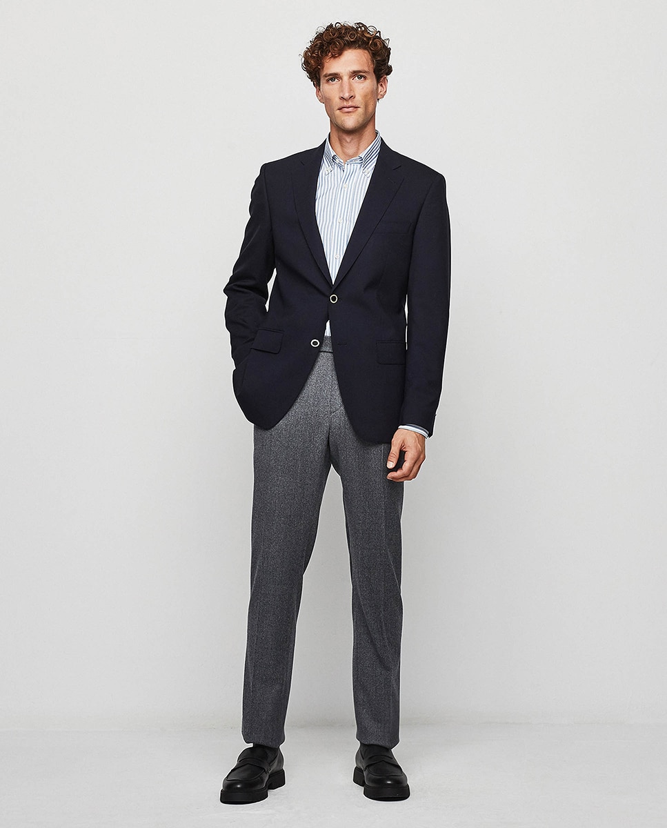 Blazer Regular de Lã Azul-marinho-4