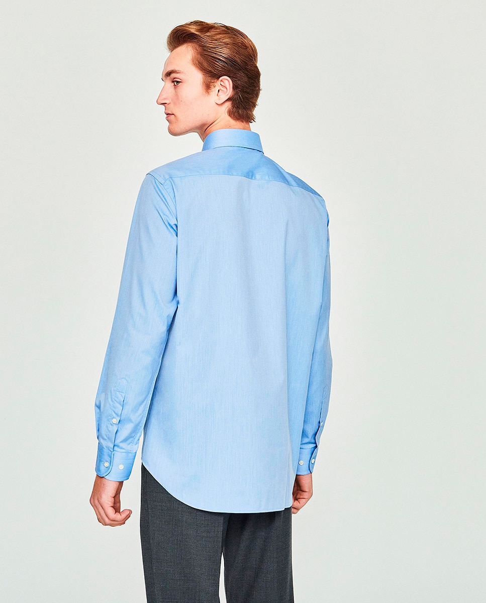 Camisa Tervilor Sir Fil a Fil Fácil de Engomar Azul-índigo-2