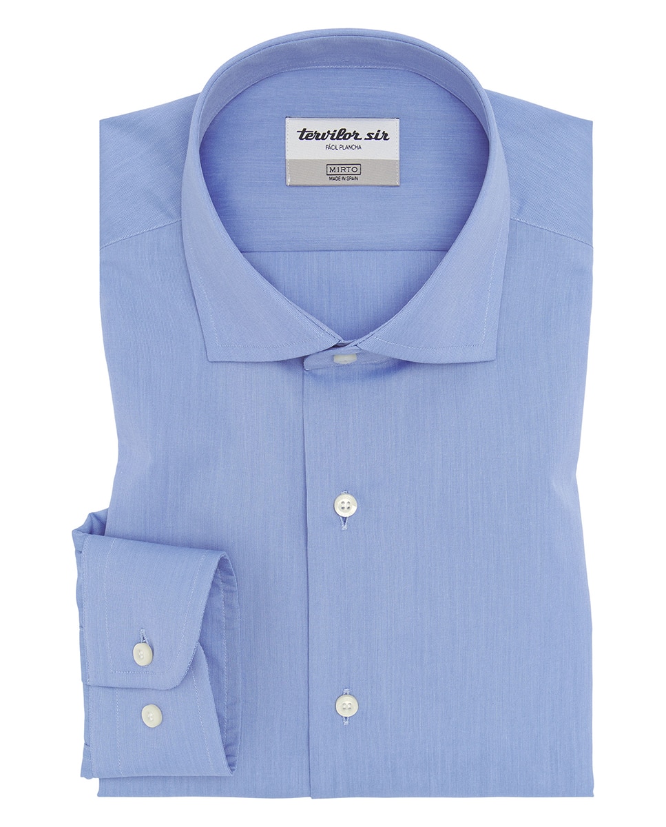 Camisa Tervilor Sir Fil a Fil Fácil de Engomar Azul-índigo-3