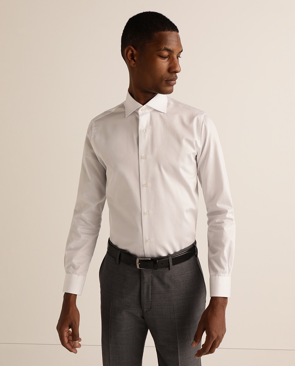 Camisa Formal Semi-Cintada com Punho Misto Branco-1