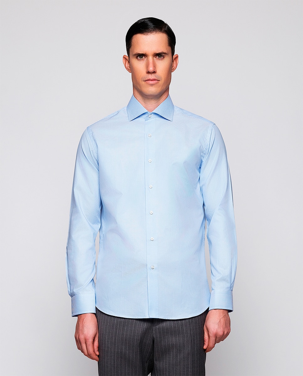 Camisa Clássica Lisa com Manga Comprida Azul-claro-1