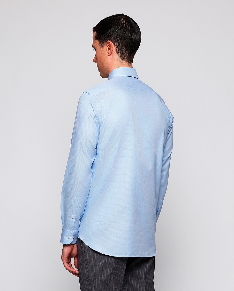 Camisa Clássica Lisa com Manga Comprida Azul-claro-2