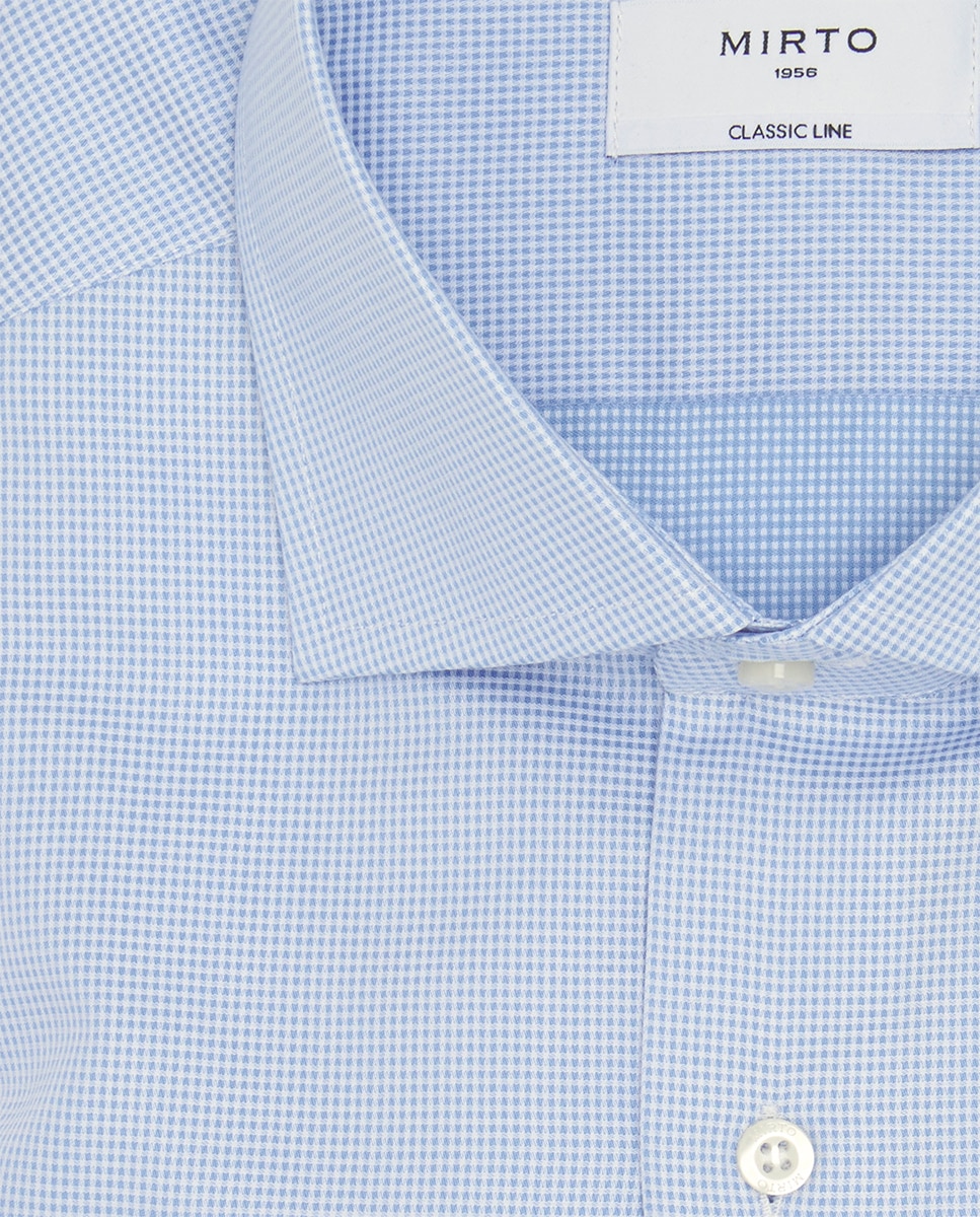 Camisa Clássica Lisa com Manga Comprida Azul-claro-4