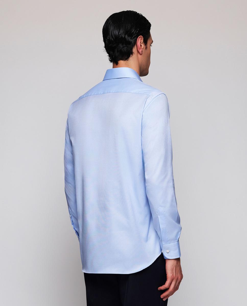 Camisa Clássica com Punho Misto de Algodão Azul-claro-2