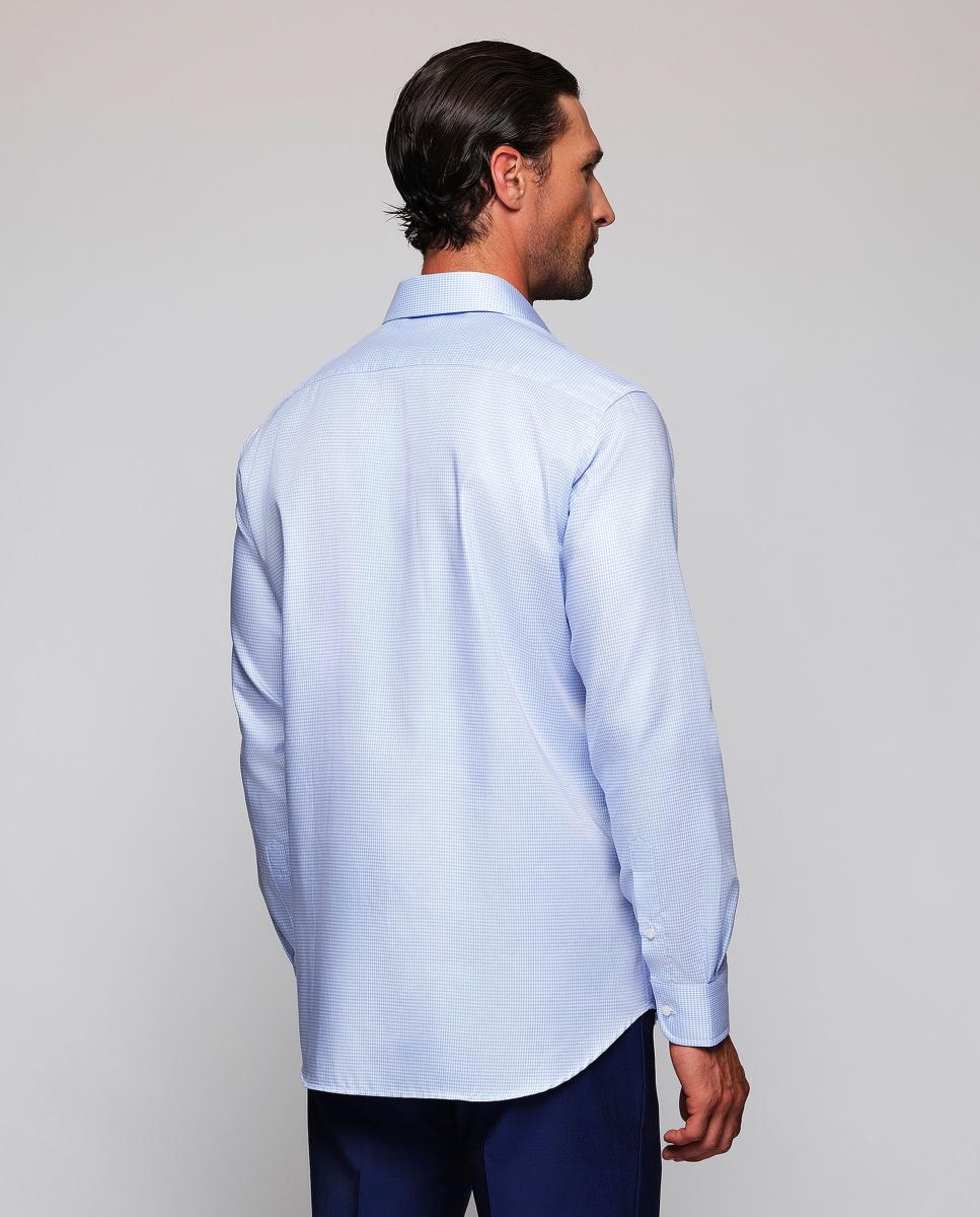 Camisa Clássica com Punho Misto de Algodão Azul-claro-2