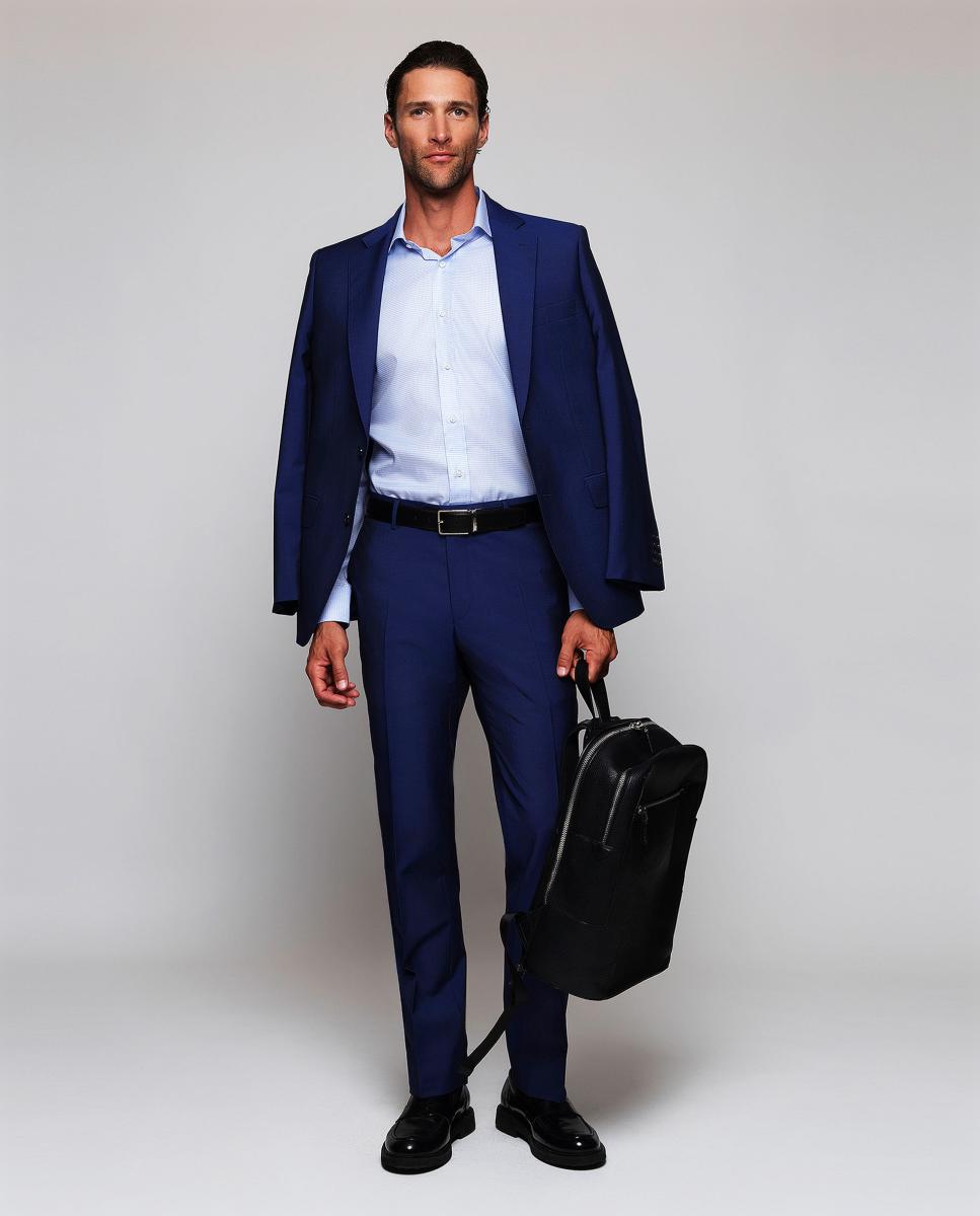 Camisa Clássica com Punho Misto de Algodão Azul-claro-5