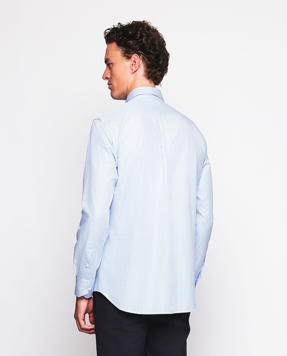 Camisa Clássica aos Quadrados com Colarinho com Botões Azul-claro-2