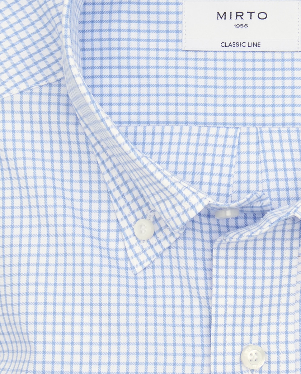 Camisa Clássica aos Quadrados com Colarinho com Botões Azul-claro-4