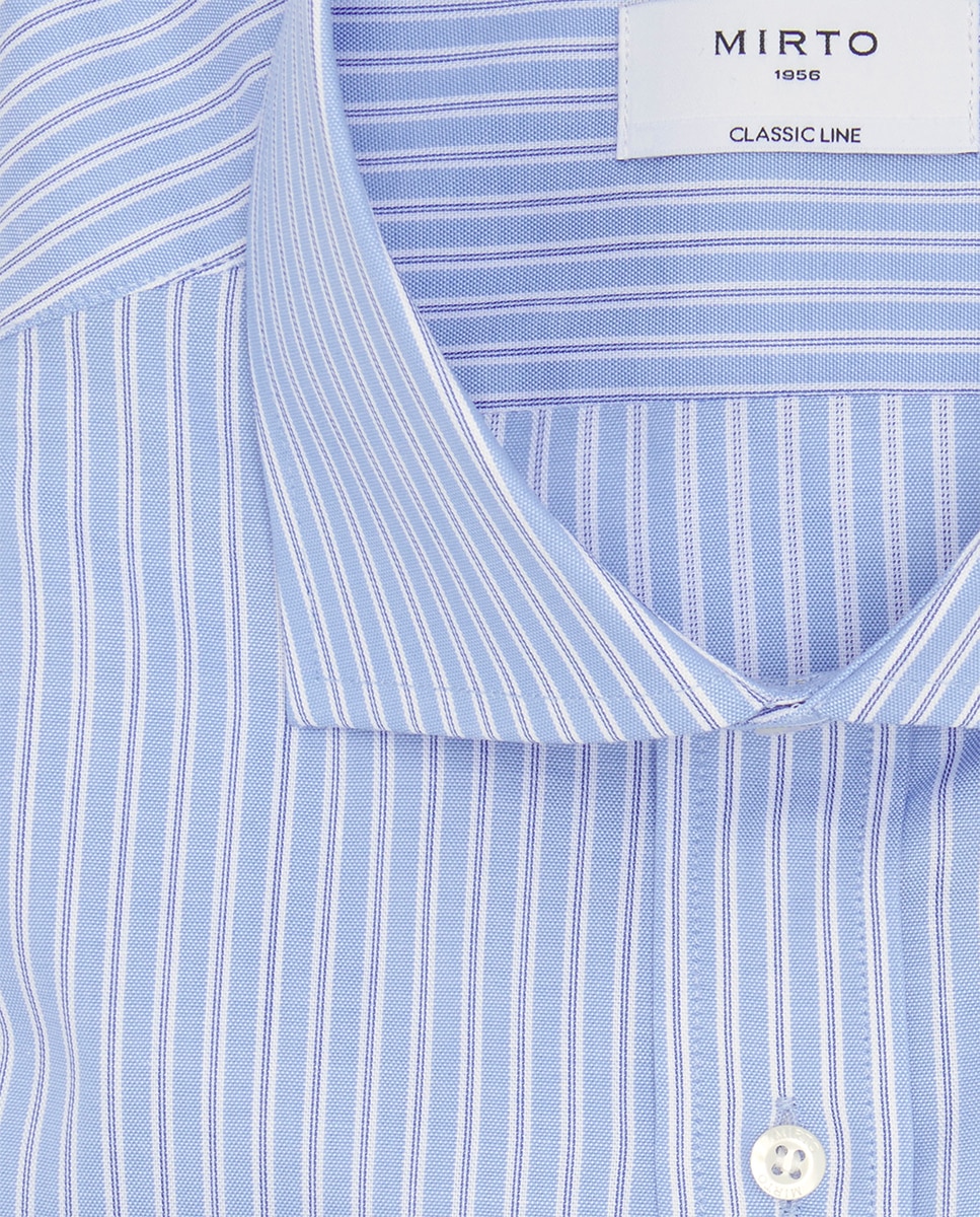 Camisa Clássica às Riscas com Manga Comprida Azul-4