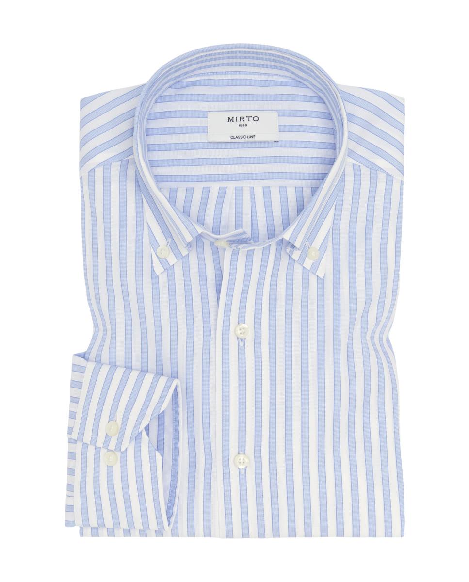 Camisa Clássica às Riscas com Colarinho com Botões Azul-claro-3