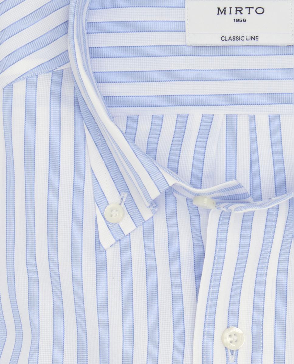 Camisa Clássica às Riscas com Colarinho com Botões Azul-claro-4