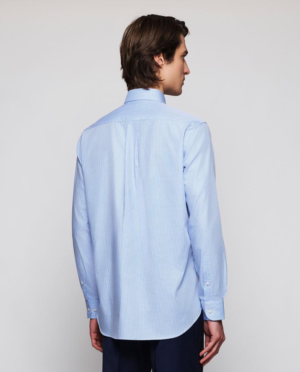 Camisa Clássica aos Quadrados com Colarinho com Botões Azul-2