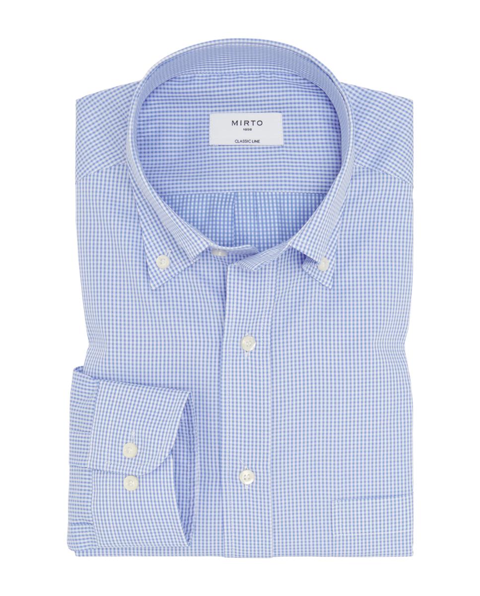 Camisa Clássica aos Quadrados com Colarinho com Botões Azul-3