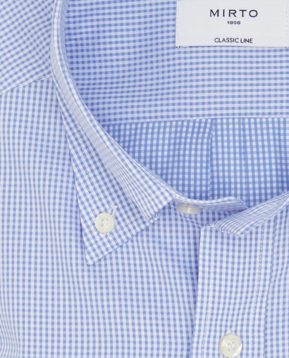 Camisa Clássica aos Quadrados com Colarinho com Botões Azul-4