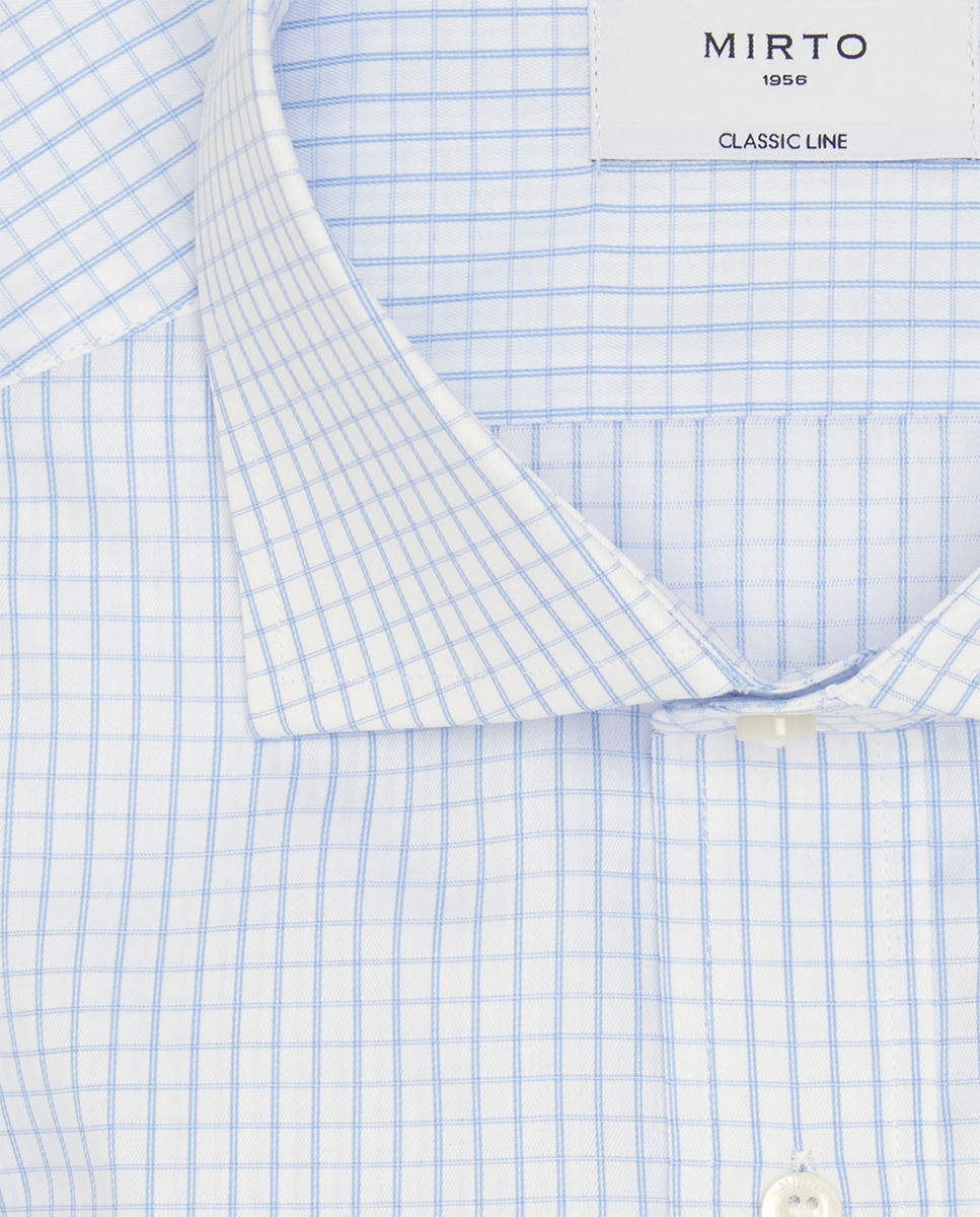 Camisa Clássica aos Quadrados com Manga Comprida Azul-claro-4