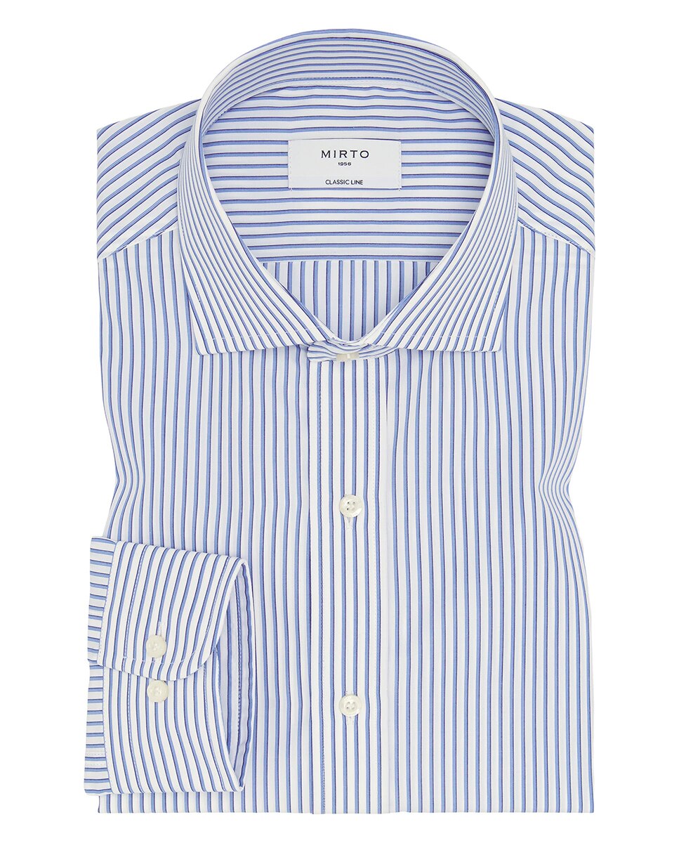 Camisa Clássica às Riscas com Manga Comprida Azul-3