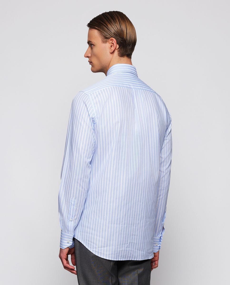 Camisa Clássica às Riscas com Comprimento Extra de Mangas Azul-2
