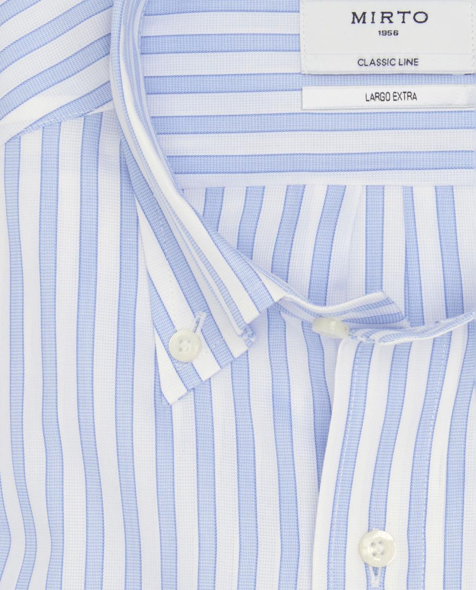 Camisa Clássica às Riscas com Comprimento Extra de Mangas Azul-4