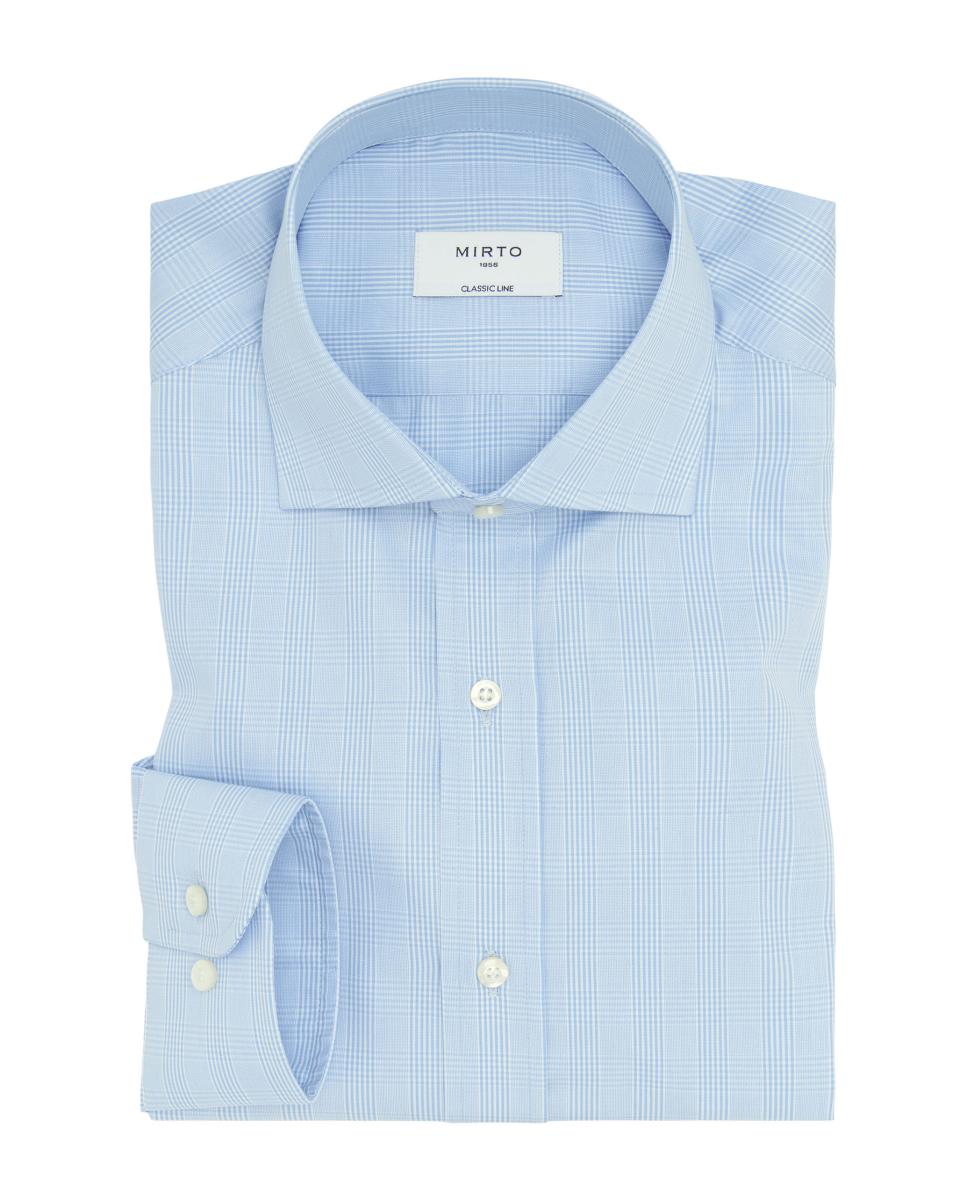 Camisa Clássica aos Quadrados com Punho Misto de Algodão Azul-claro-3