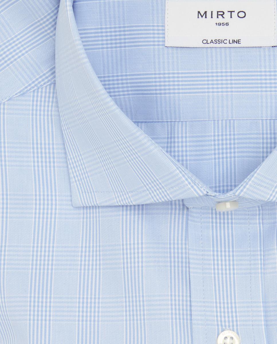 Camisa Clássica aos Quadrados com Punho Misto de Algodão Azul-claro-4