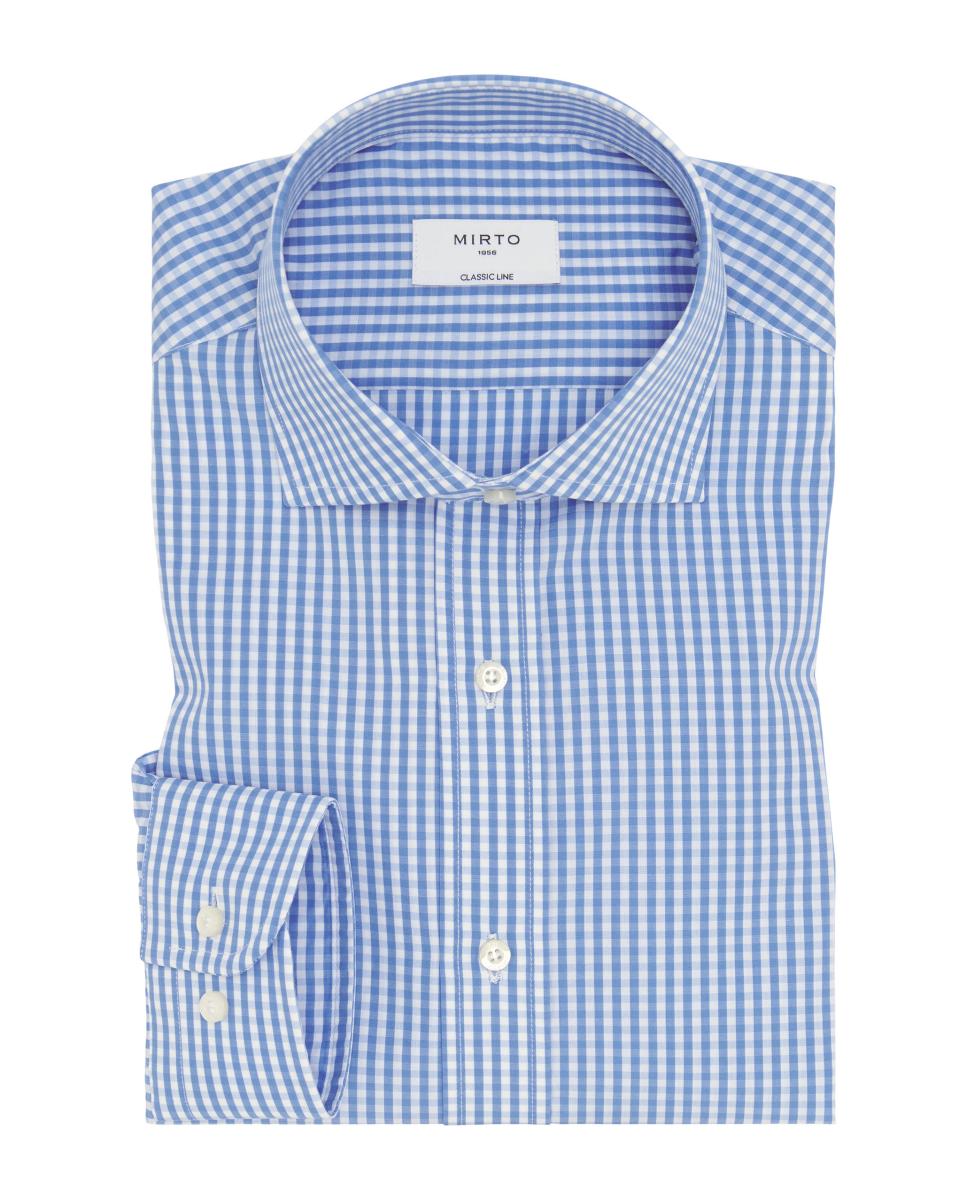Camisa Clássica aos Quadrados com Punho Misto de Algodão Azul-3
