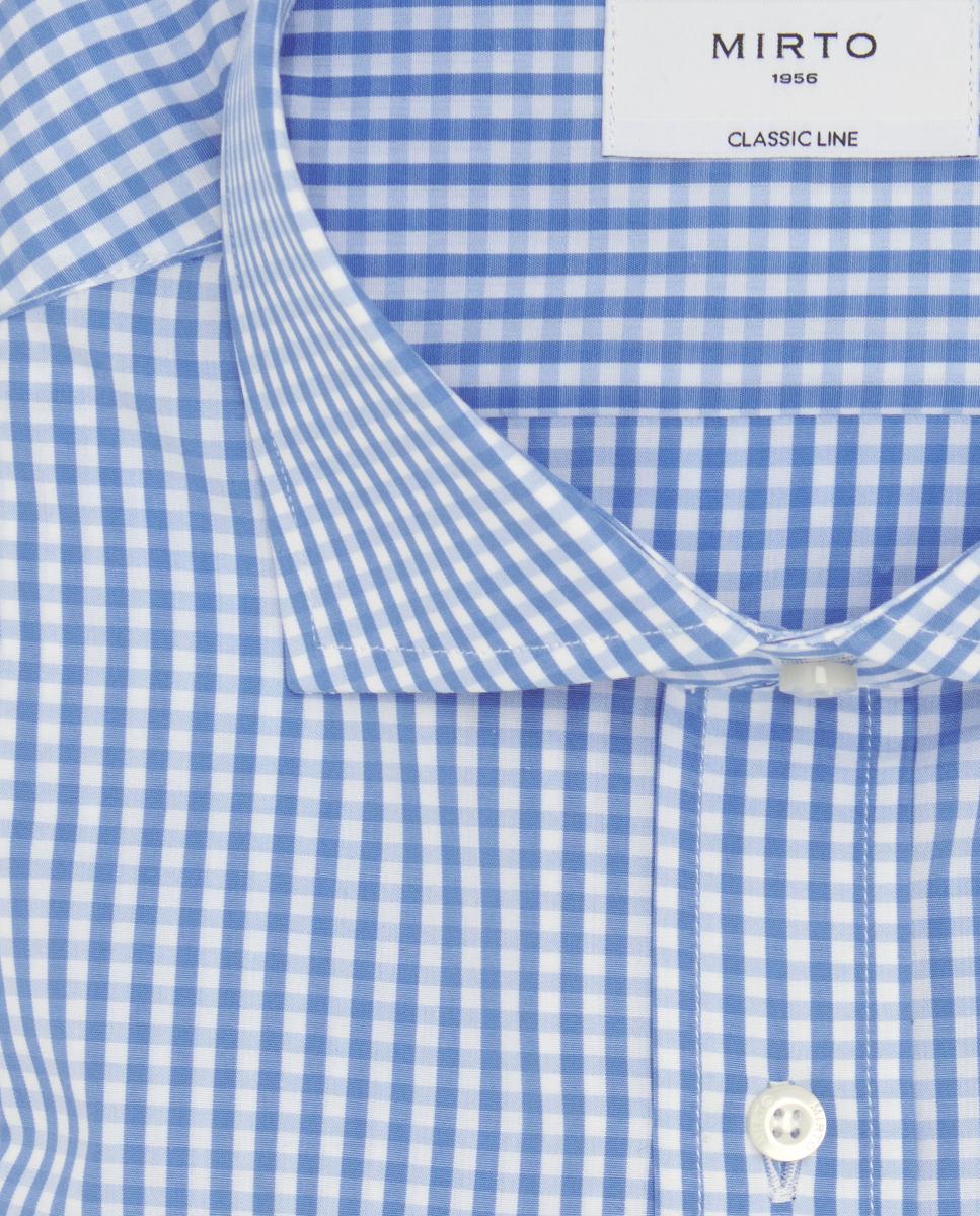 Camisa Clássica aos Quadrados com Punho Misto de Algodão Azul-4