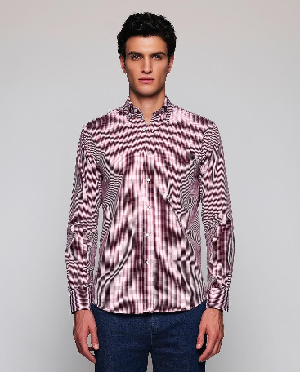 Camisa vestir de hombre cuadros cuello con botones - Mirto - Burdeos Burdeos-1