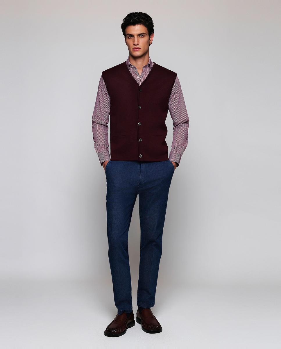 Camisa vestir de hombre cuadros cuello con botones - Mirto - Burdeos Burdeos-5