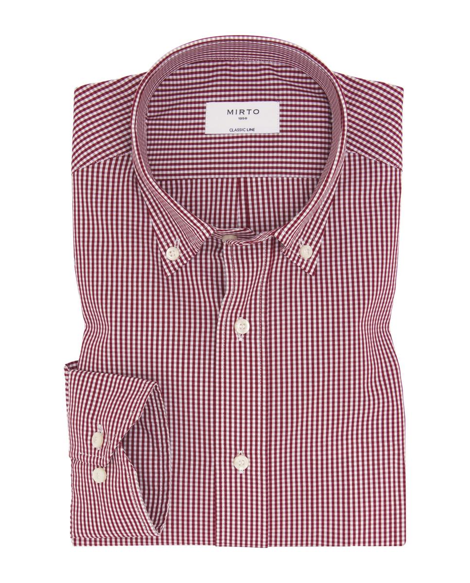 Camisa vestir de hombre cuadros cuello con botones - Mirto - Burdeos Burdeos-3