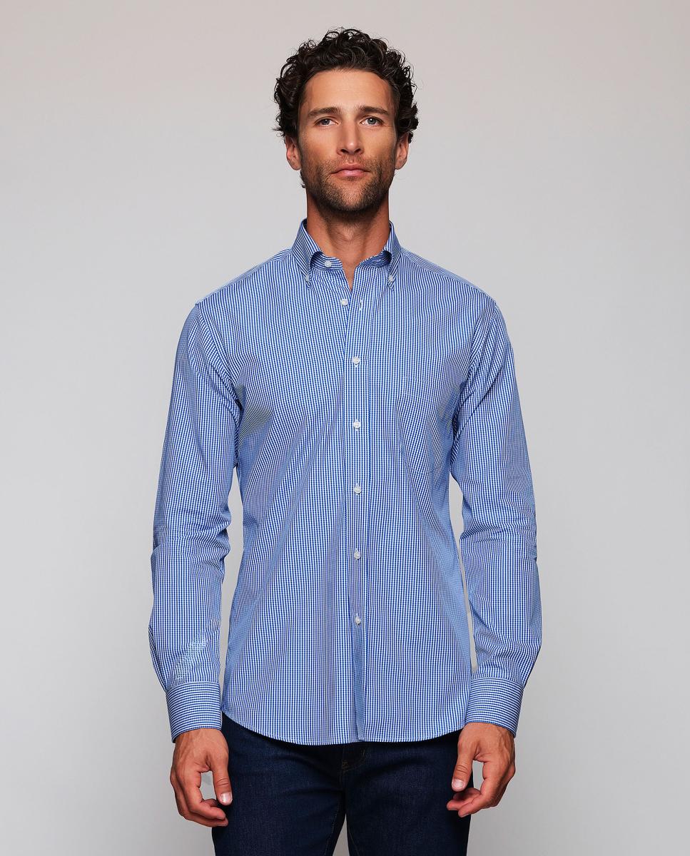 Imagen 0 de Camisa vestir de hombre cuadros cuello con botones Azul