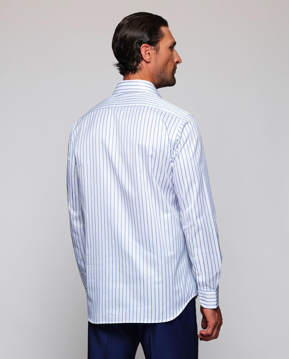 Imagen 2 de Camisa vestir de hombre rayas puño mixto de algodón - Mirto - Azul Azul