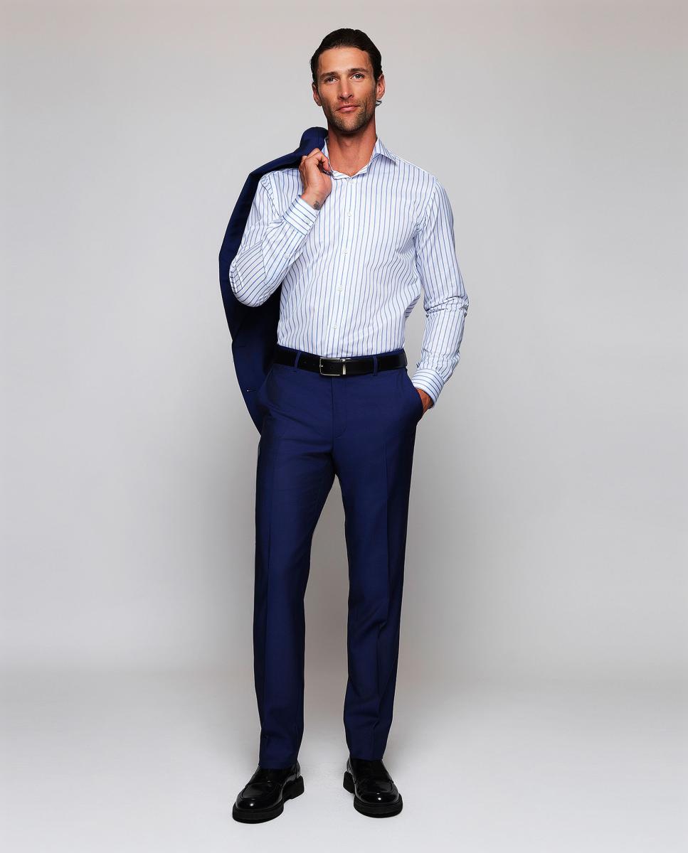 Imagen 5 de Camisa vestir de hombre rayas puño mixto de algodón - Mirto - Azul Azul