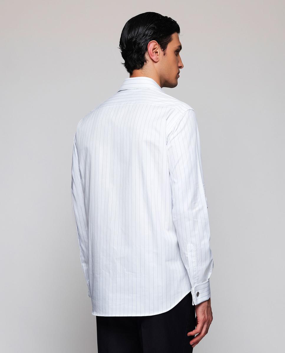 Camisa vestir de hombre rayas puño doble de algodón - Mirto - Azul claro Azul claro-2