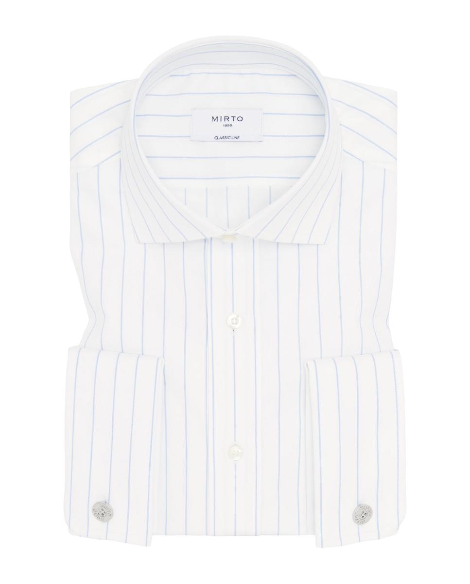 Camisa vestir de hombre rayas puño doble de algodón - Mirto - Azul claro Azul claro-3