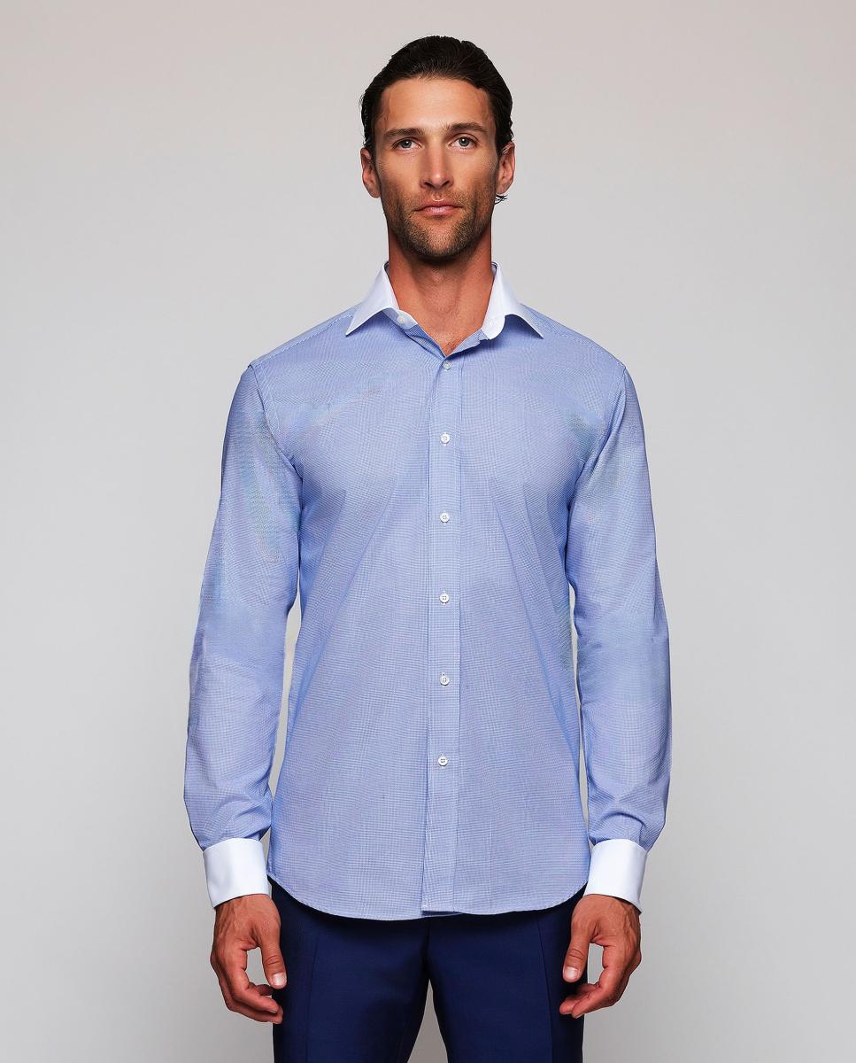 Camisa vestir de hombre cuello y puño doble blanco - Mirto - Azul Azul-1