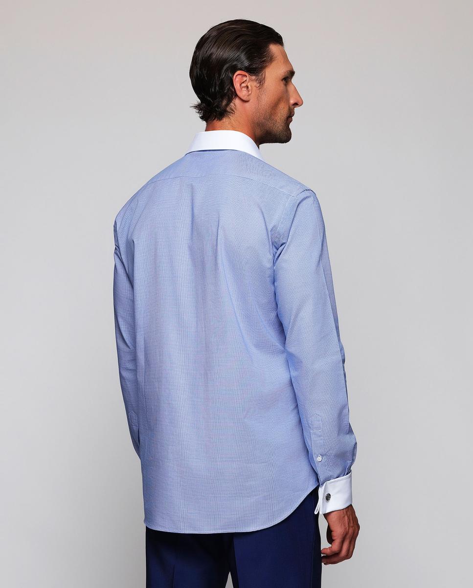 Camisa vestir de hombre cuello y puño doble blanco - Mirto - Azul Azul-2