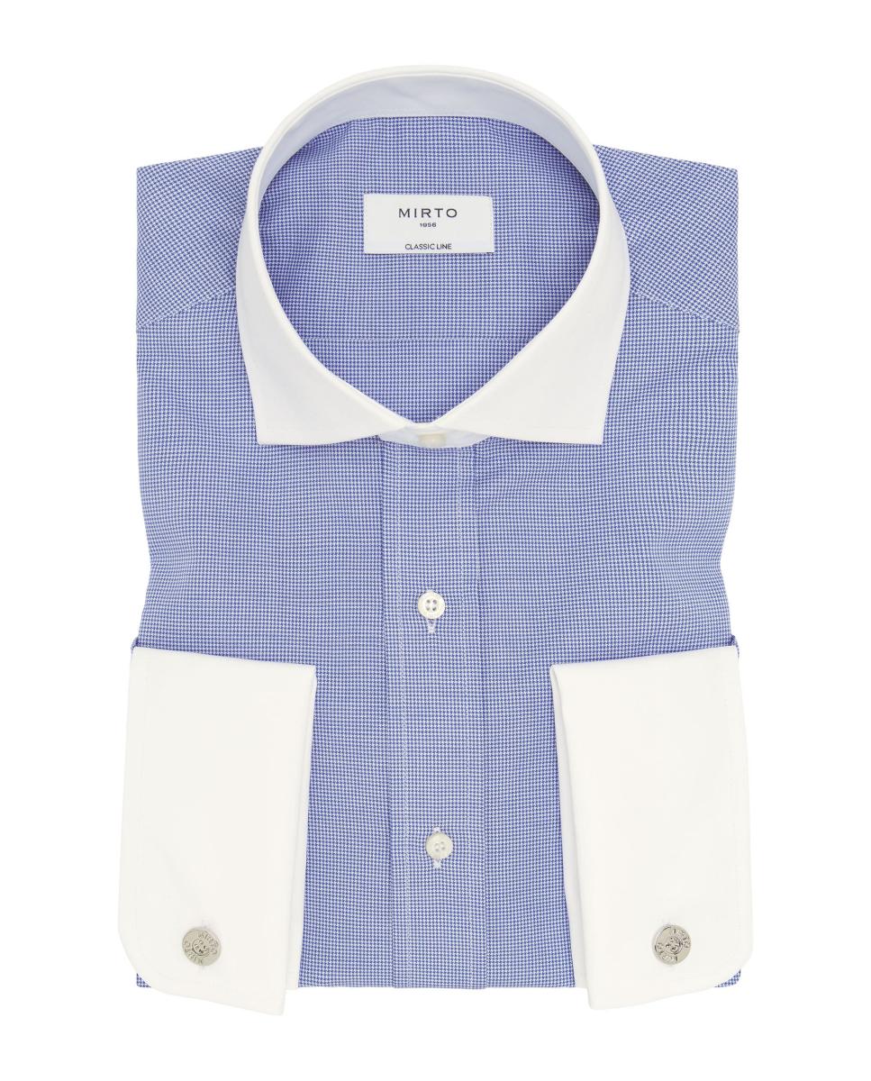 Camisa vestir de hombre cuello y puño doble blanco - Mirto - Azul Azul-3