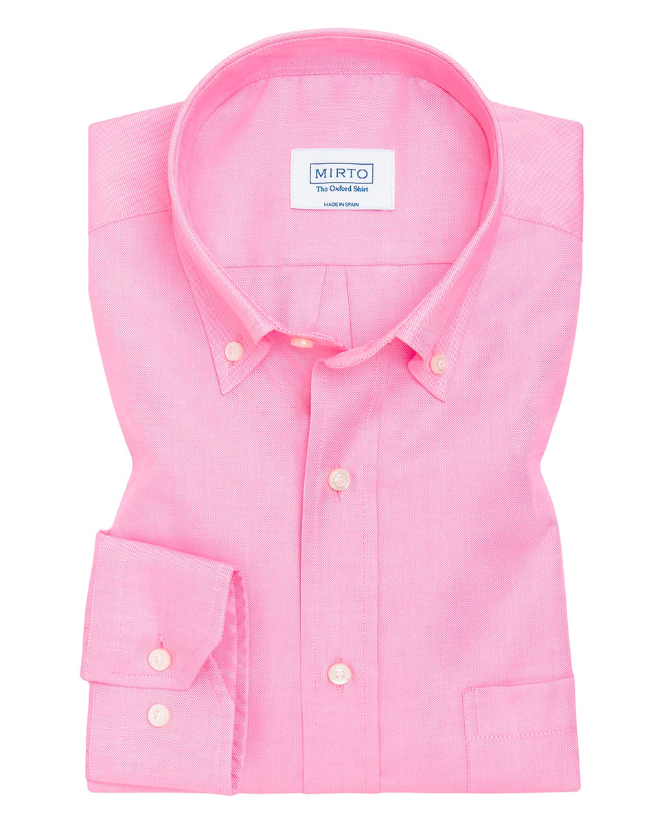 Camisa Oxford Casual de Manga Comprida Rosa-3
