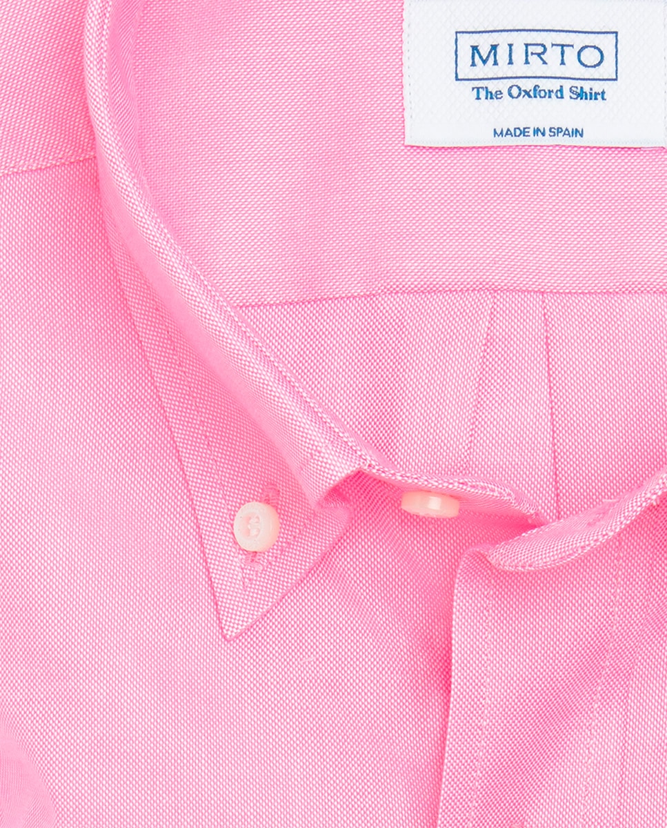 Camisa Oxford Casual de Manga Comprida Rosa-4