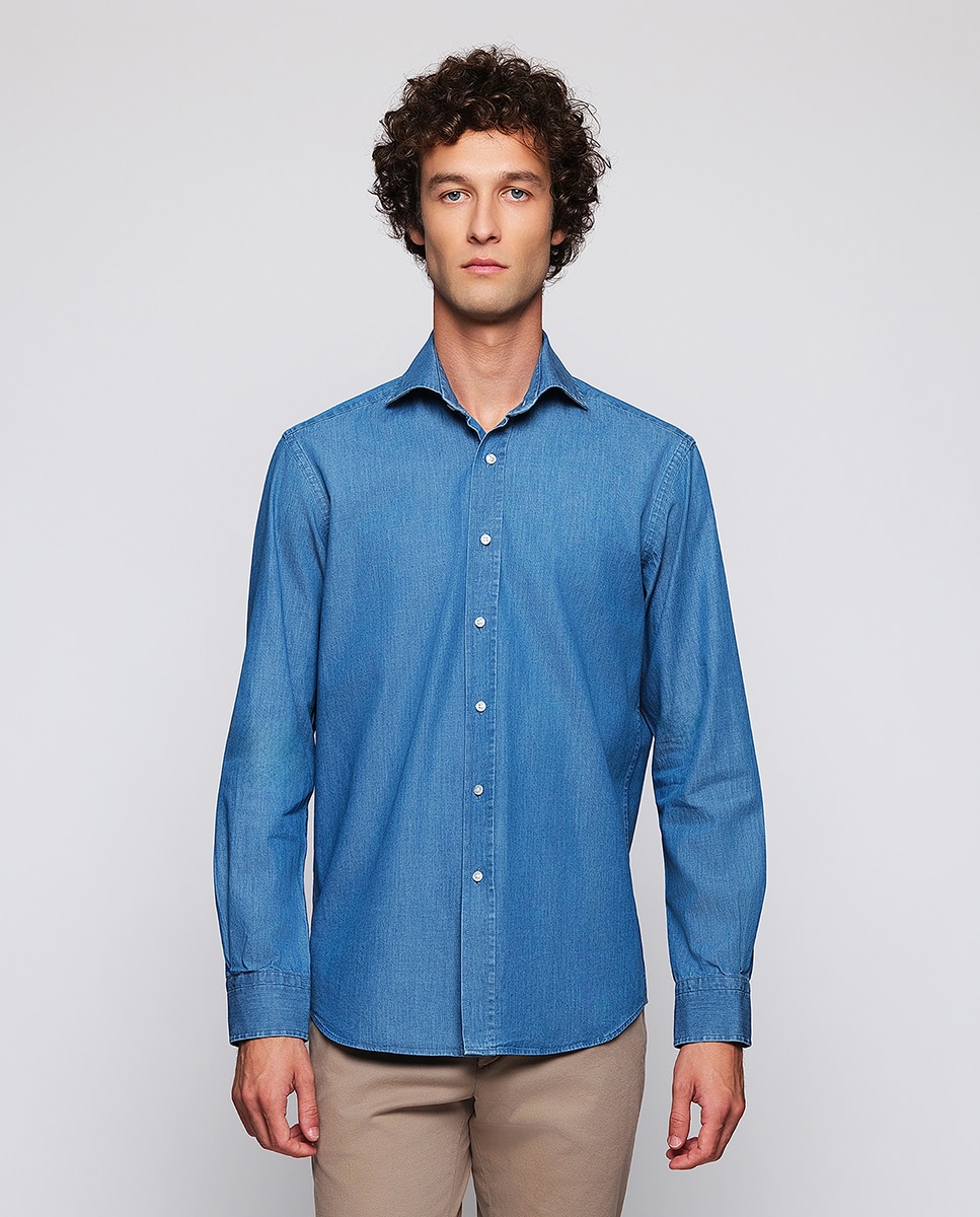 Imagen 0 de Camisa de hombre casual denim manga larga Azul