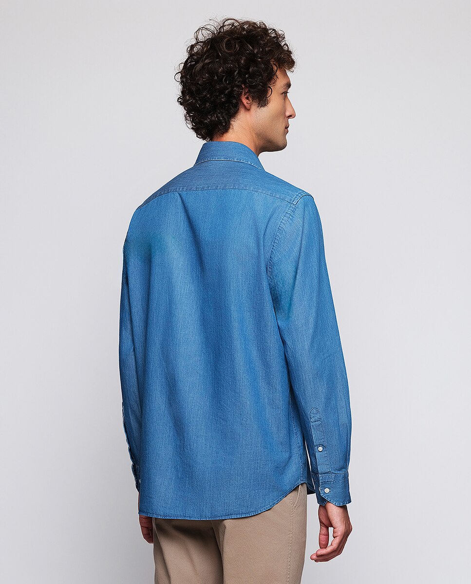Camisa de hombre casual denim manga larga - Mirto - Azul Azul-2