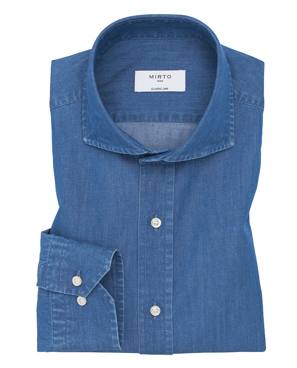 Camisa de hombre casual denim manga larga - Mirto - Azul Azul-4