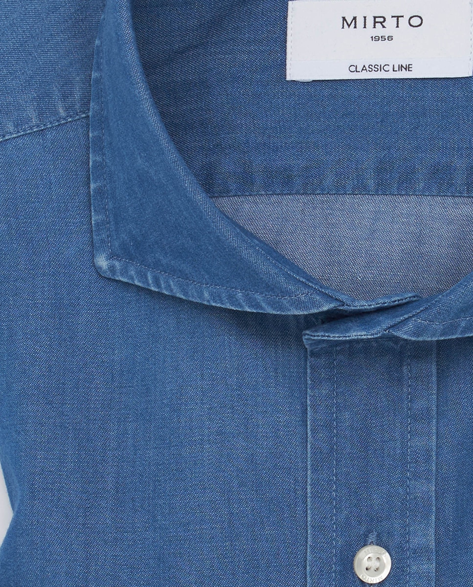 Camisa de hombre casual denim manga larga - Mirto - Azul Azul-5