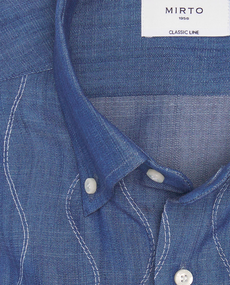 Camisa de Ganga com Manga Comprida e Bordado à Frente Azul-índigo-4
