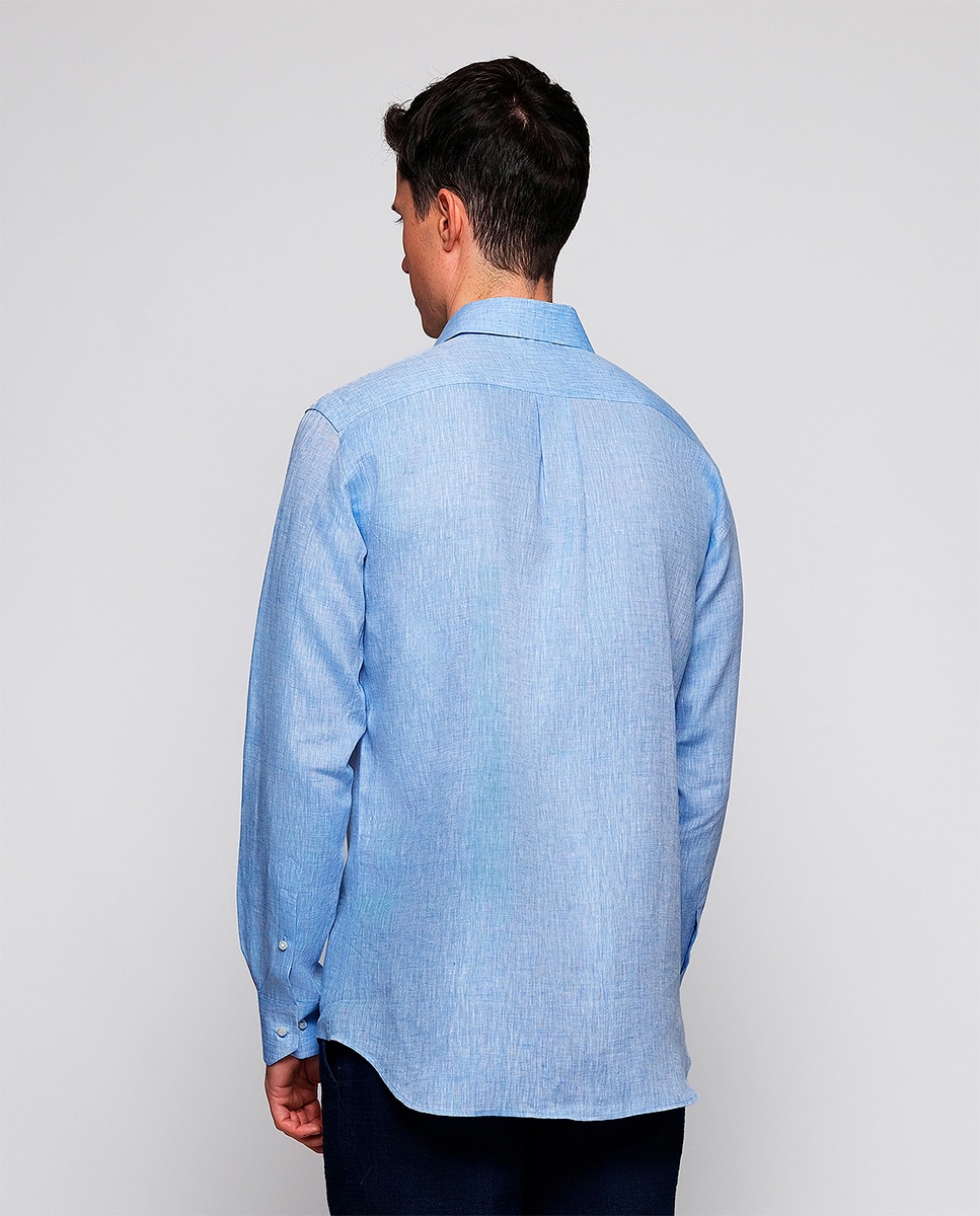 Camisa de hombre casual manga larga de lino - Mirto - Azul Azul-2