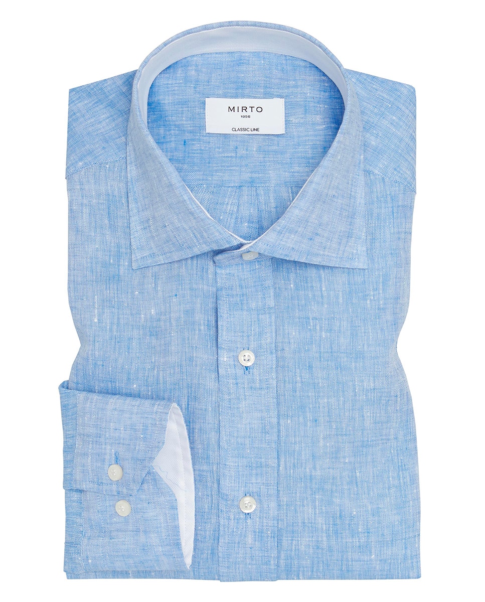 Camisa de hombre casual manga larga de lino - Mirto - Azul Azul-3