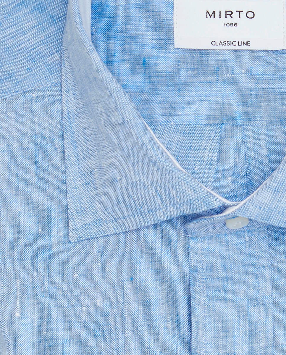 Camisa de hombre casual manga larga de lino - Mirto - Azul Azul-4
