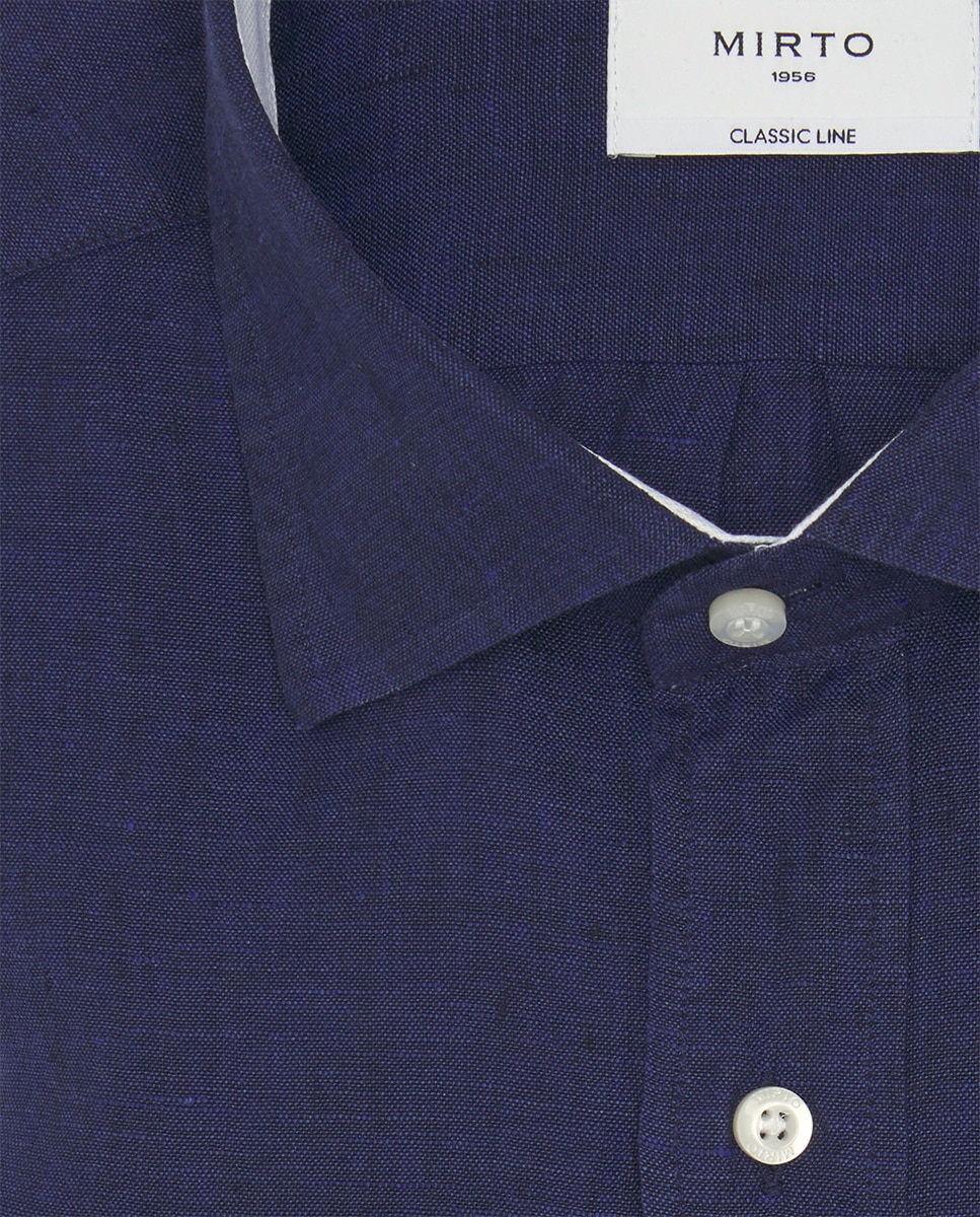 Camisa Casual com Manga Comprida e em Linho Azul-marinho-4