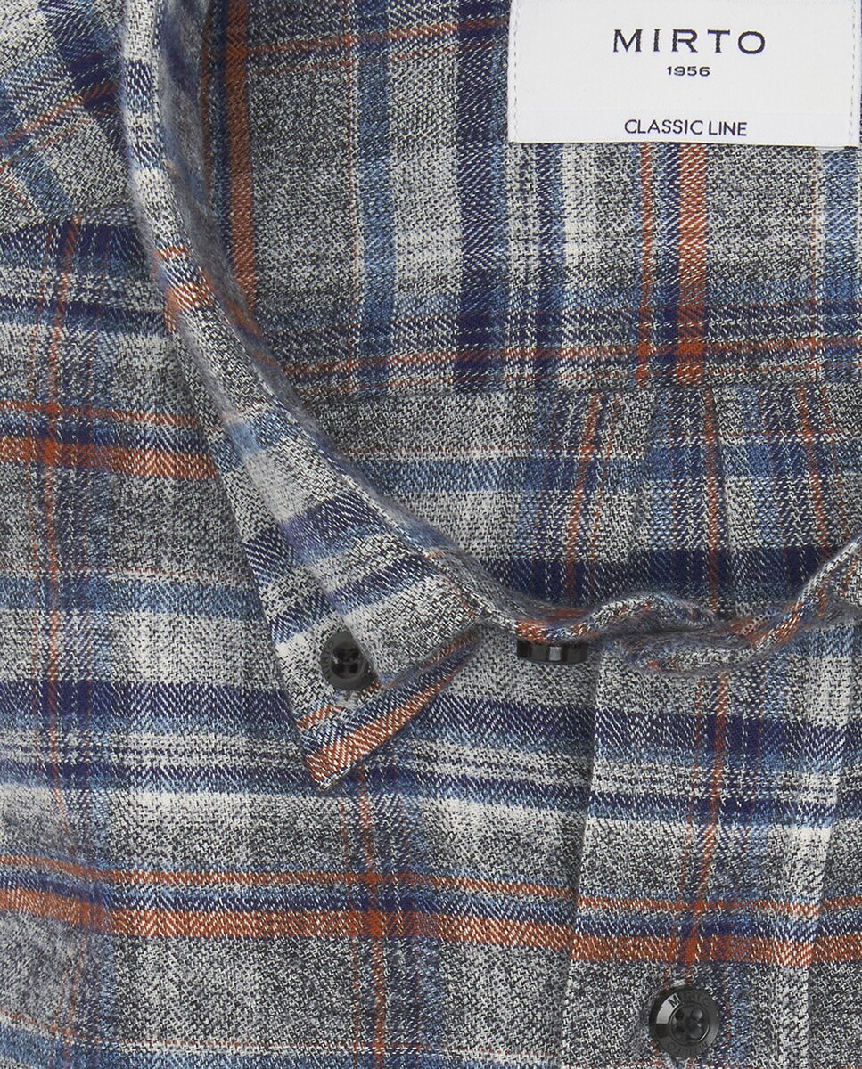 Camisa Casual de Manga Comprida e aos Quadrados Cinzento-2