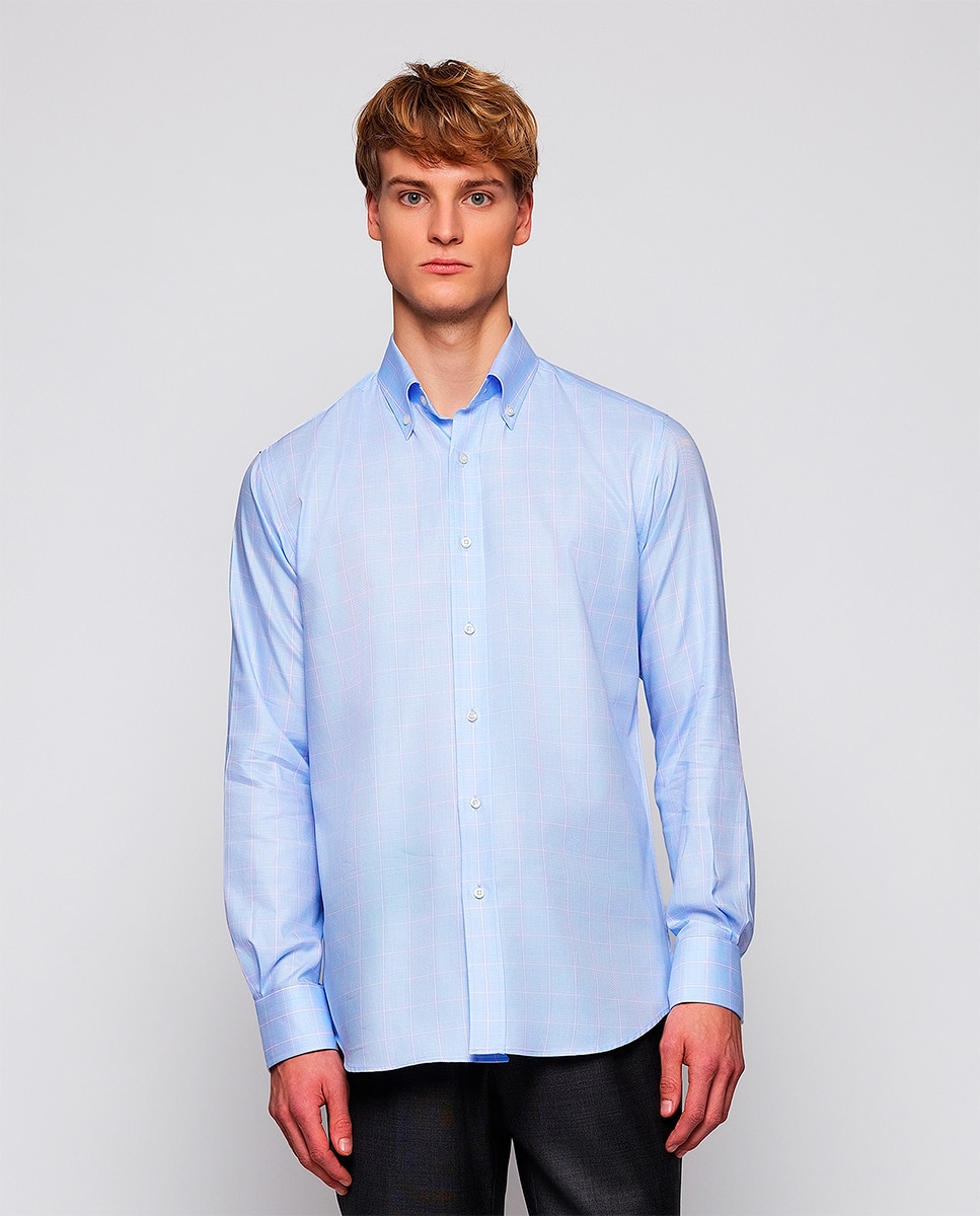 Camisa de hombre casual manga larga cuadros - Mirto - Azul claro Azul claro-1